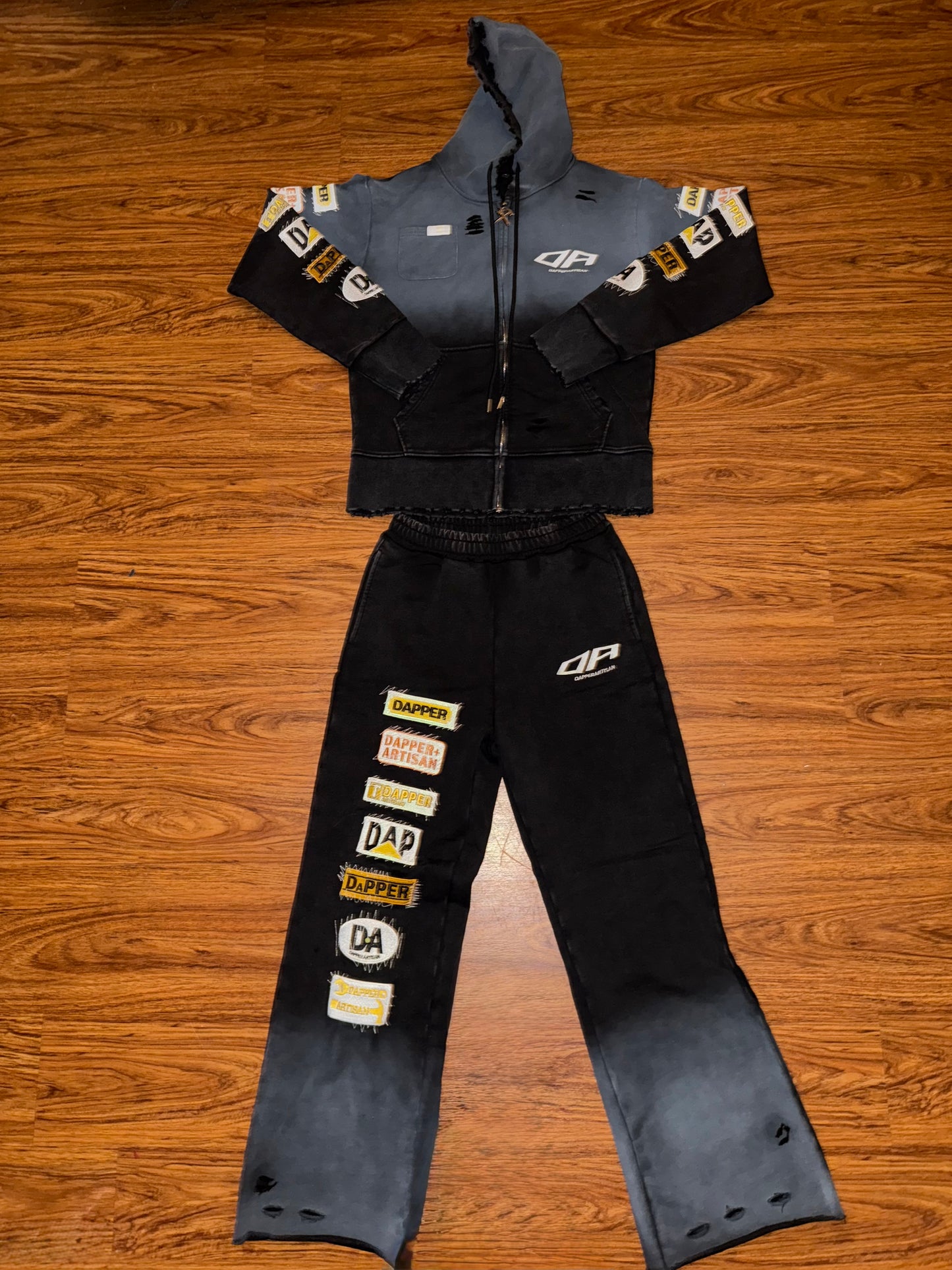 Black Acid Wash Distressed Hoodie