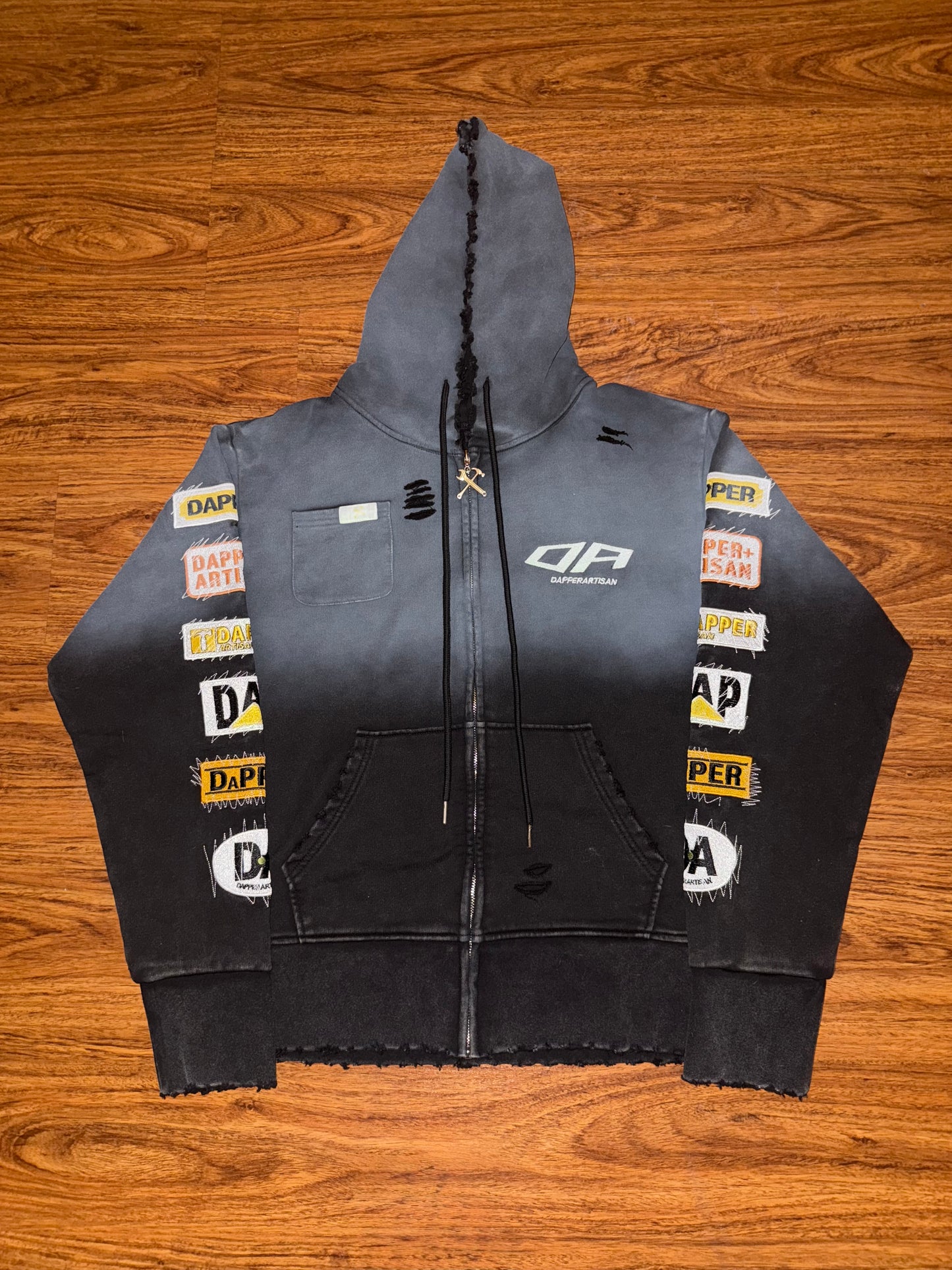 Black Acid Wash Distressed Hoodie