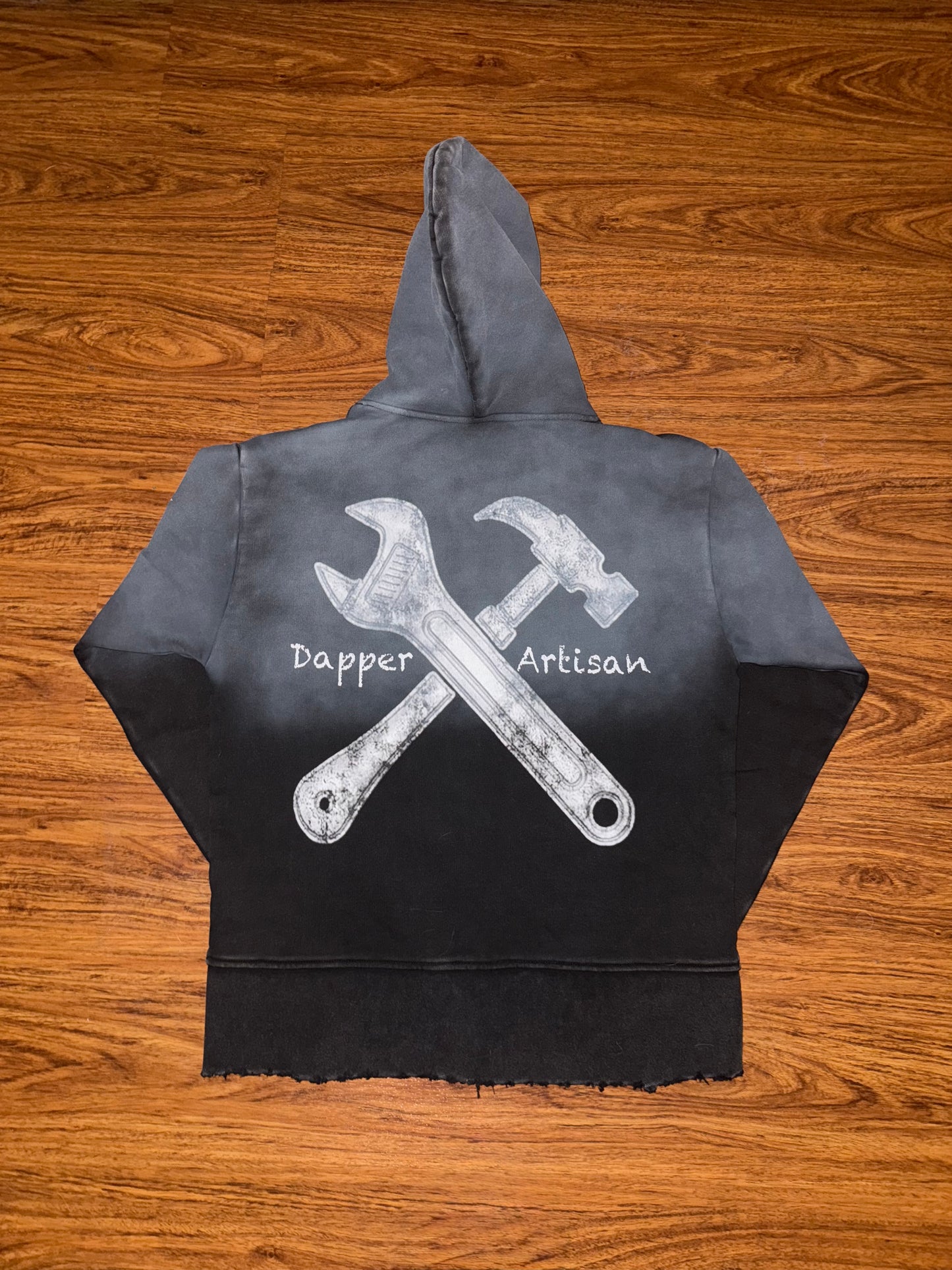Black Acid Wash Distressed Hoodie