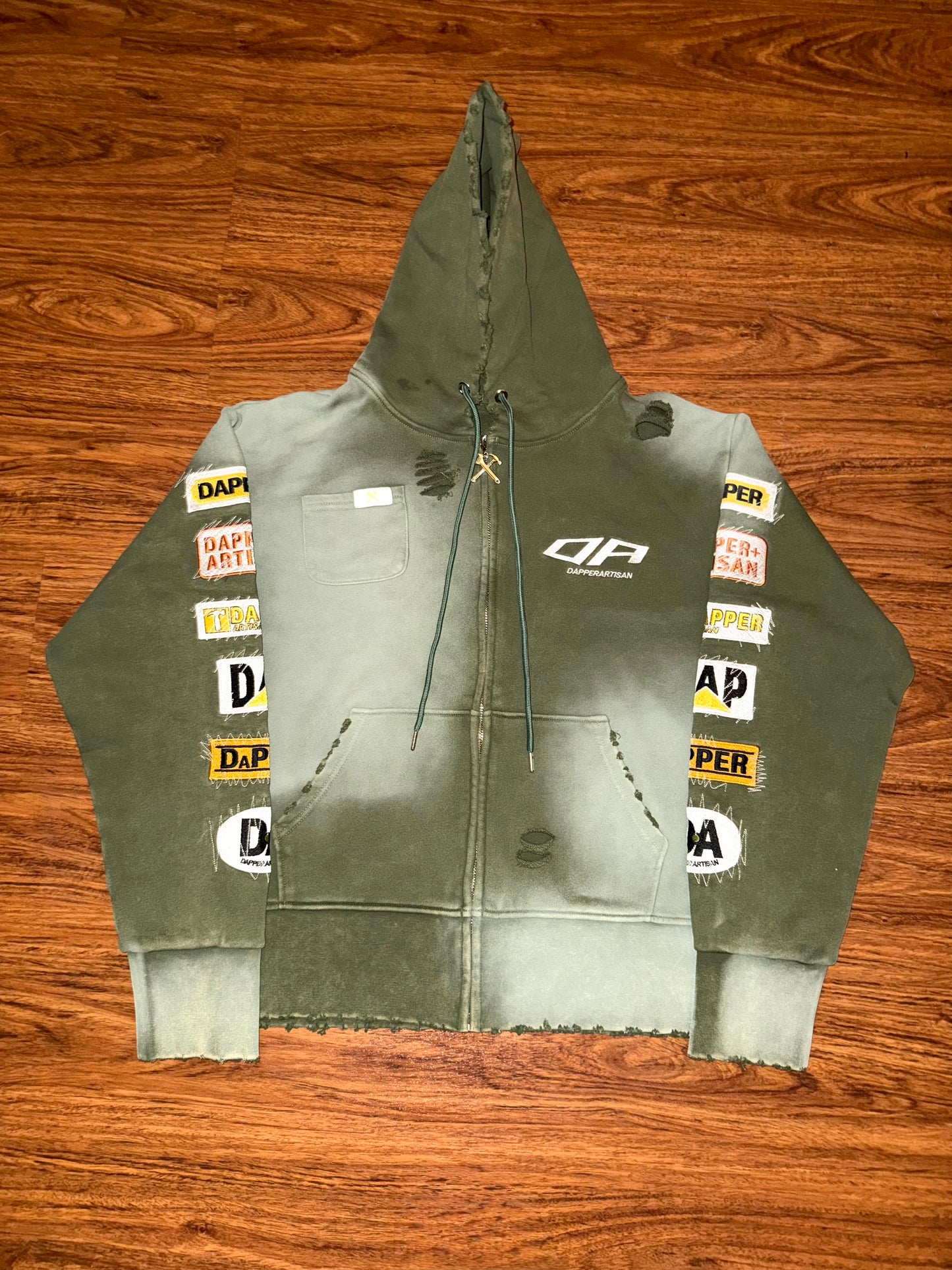 Green Acid Wash Distressed Hoodie