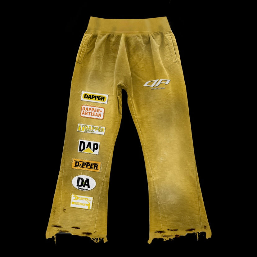 Yellow Acid Wash Distressed Sweatpants