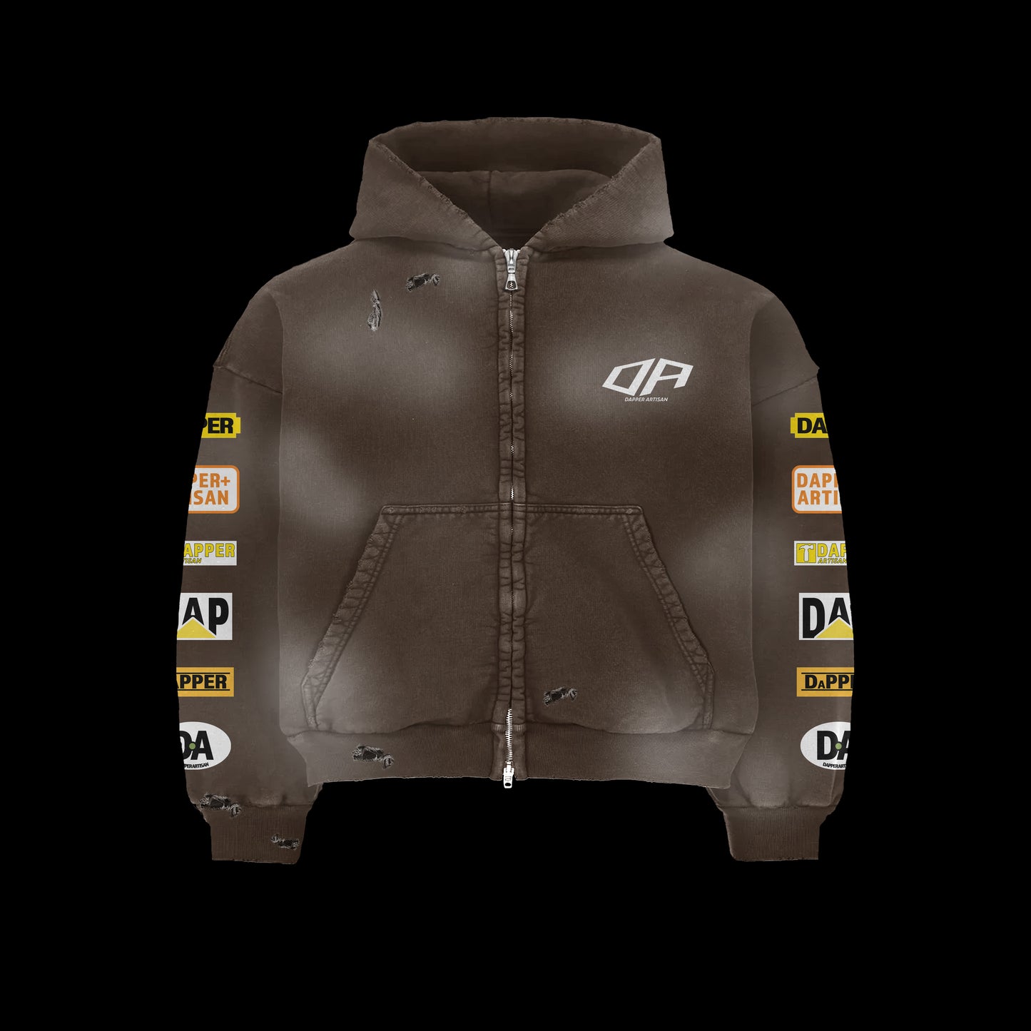 Brown Acid Wash Distressed Hoodie