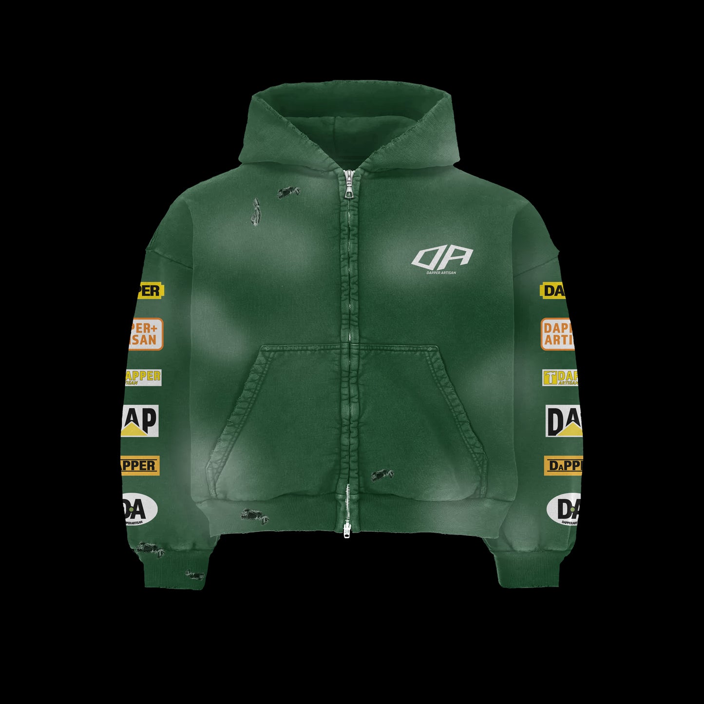 Green Acid Wash Distressed Hoodie
