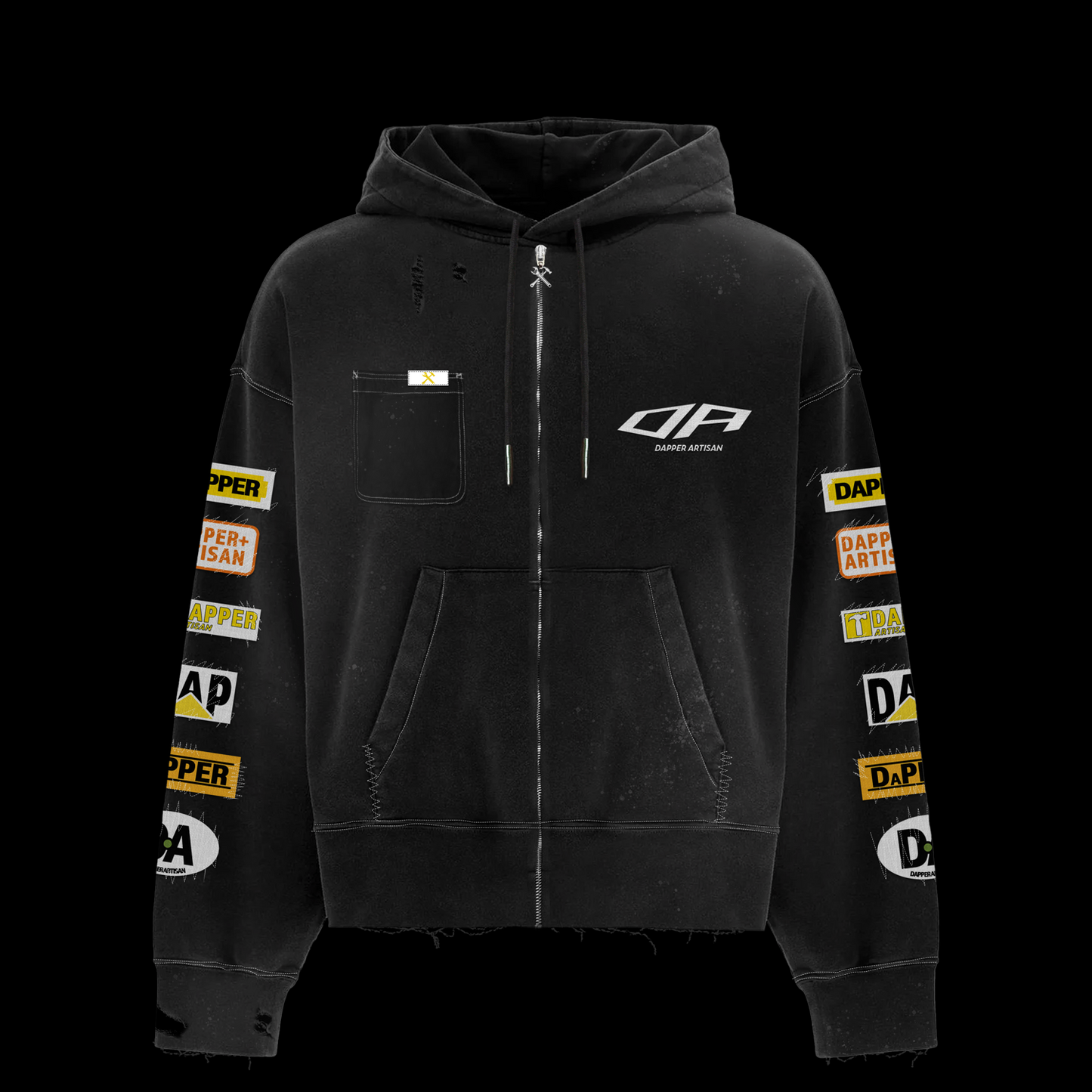 Black Acid Wash Distressed Hoodie