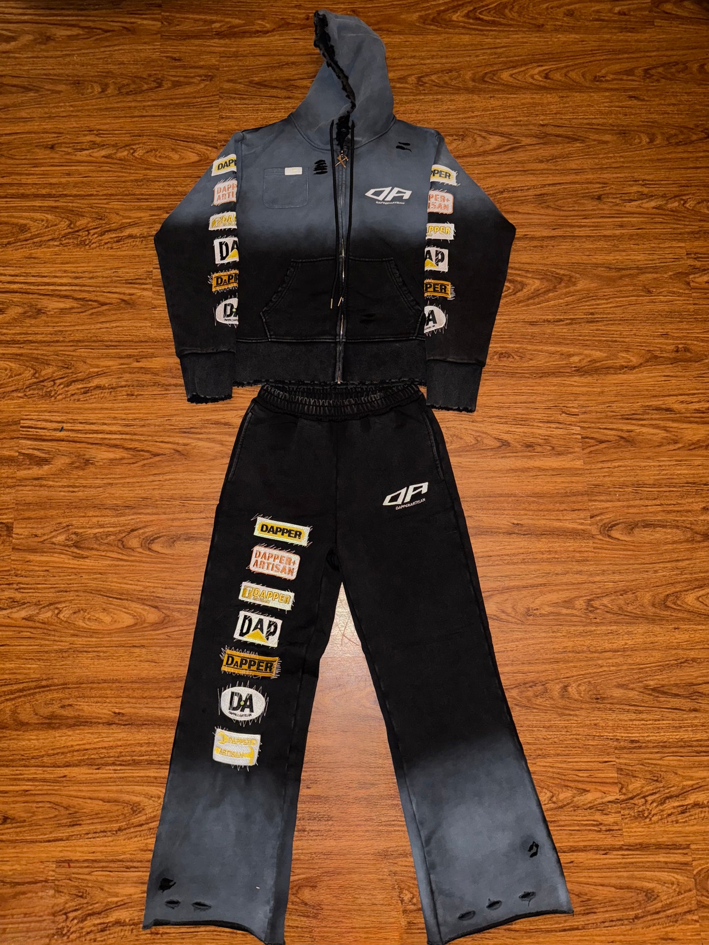 Black Acid Wash Distressed Sweatpants