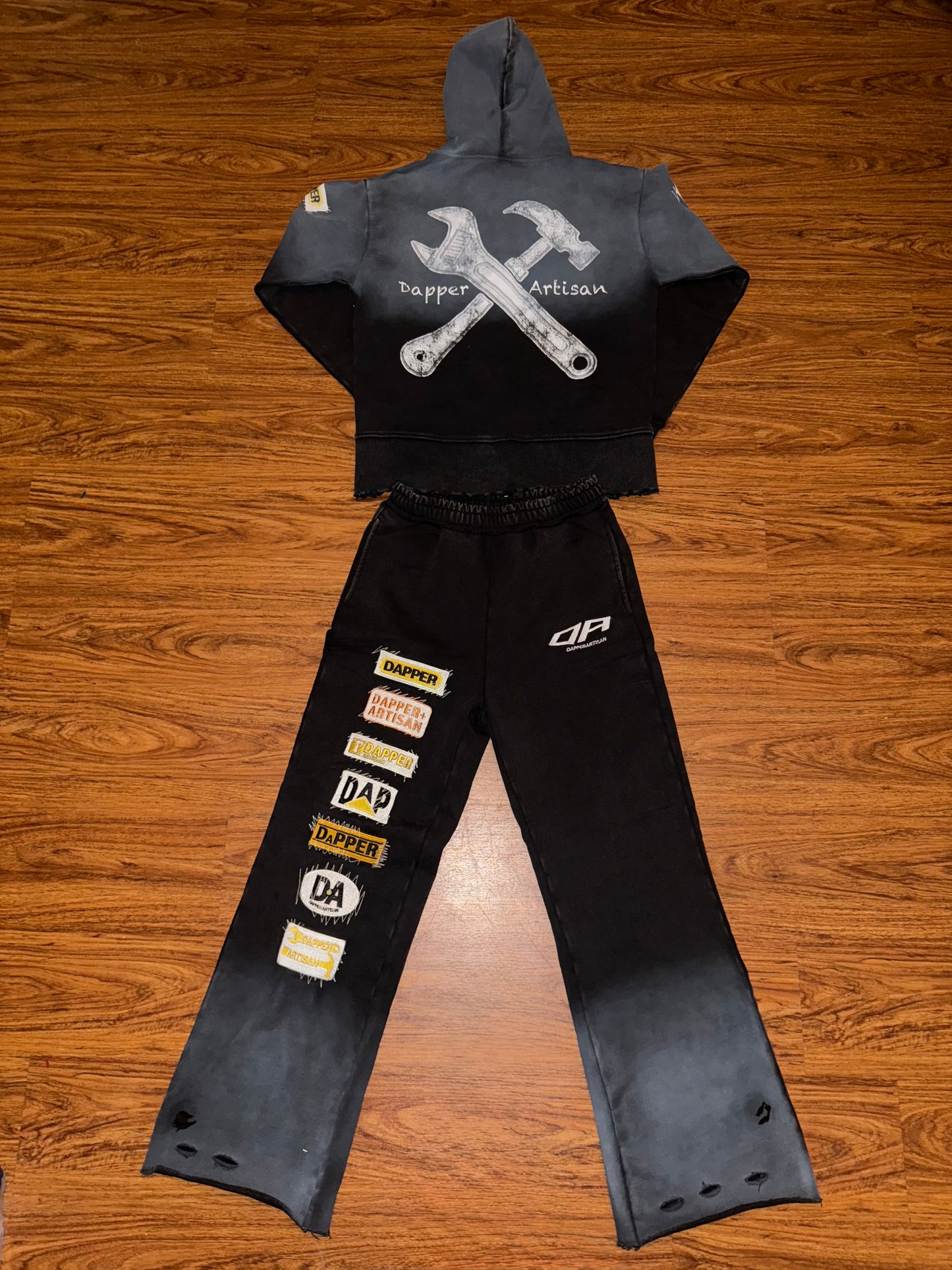 Black Acid Wash Distressed Sweatpants