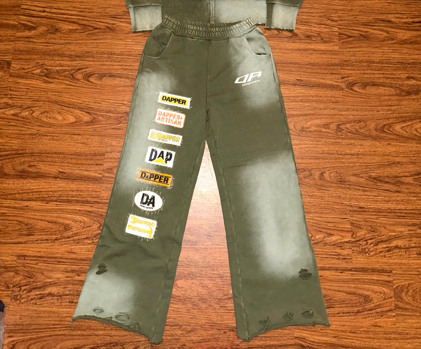 Green Acid Wash Distressed Sweatpants