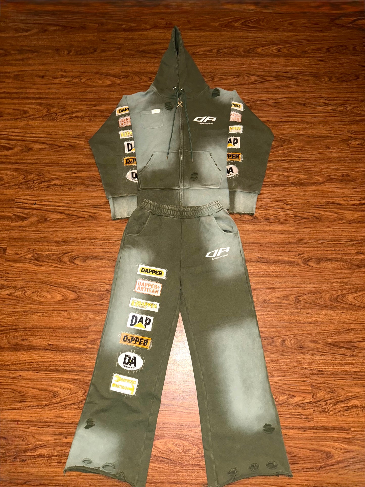 Green Acid Wash Distressed Sweatpants