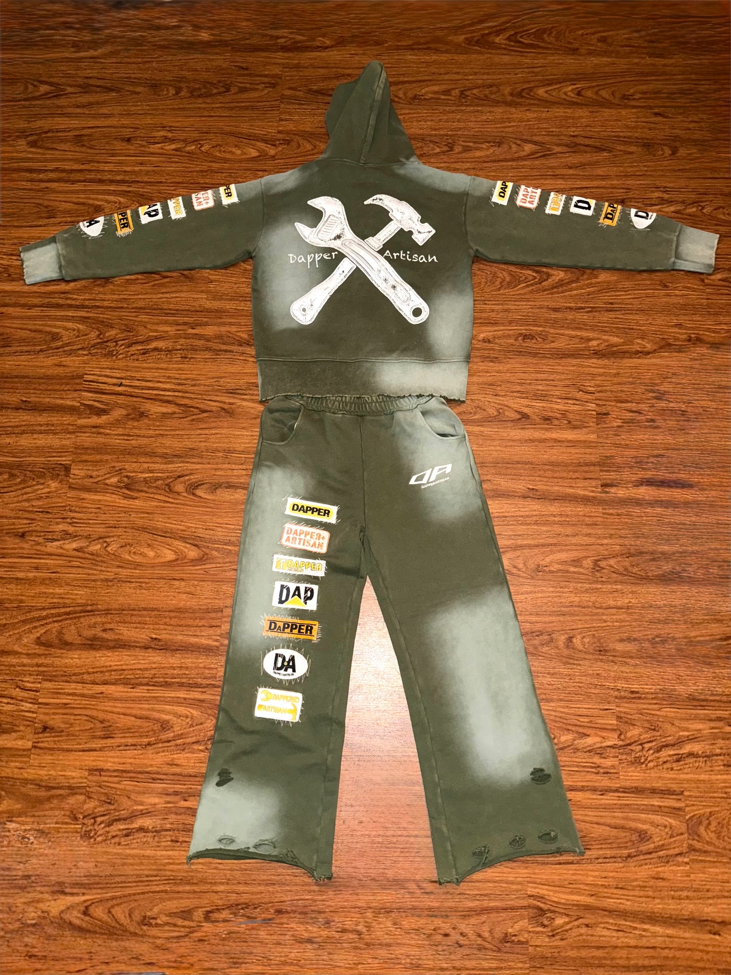 Green Acid Wash Distressed Sweatpants