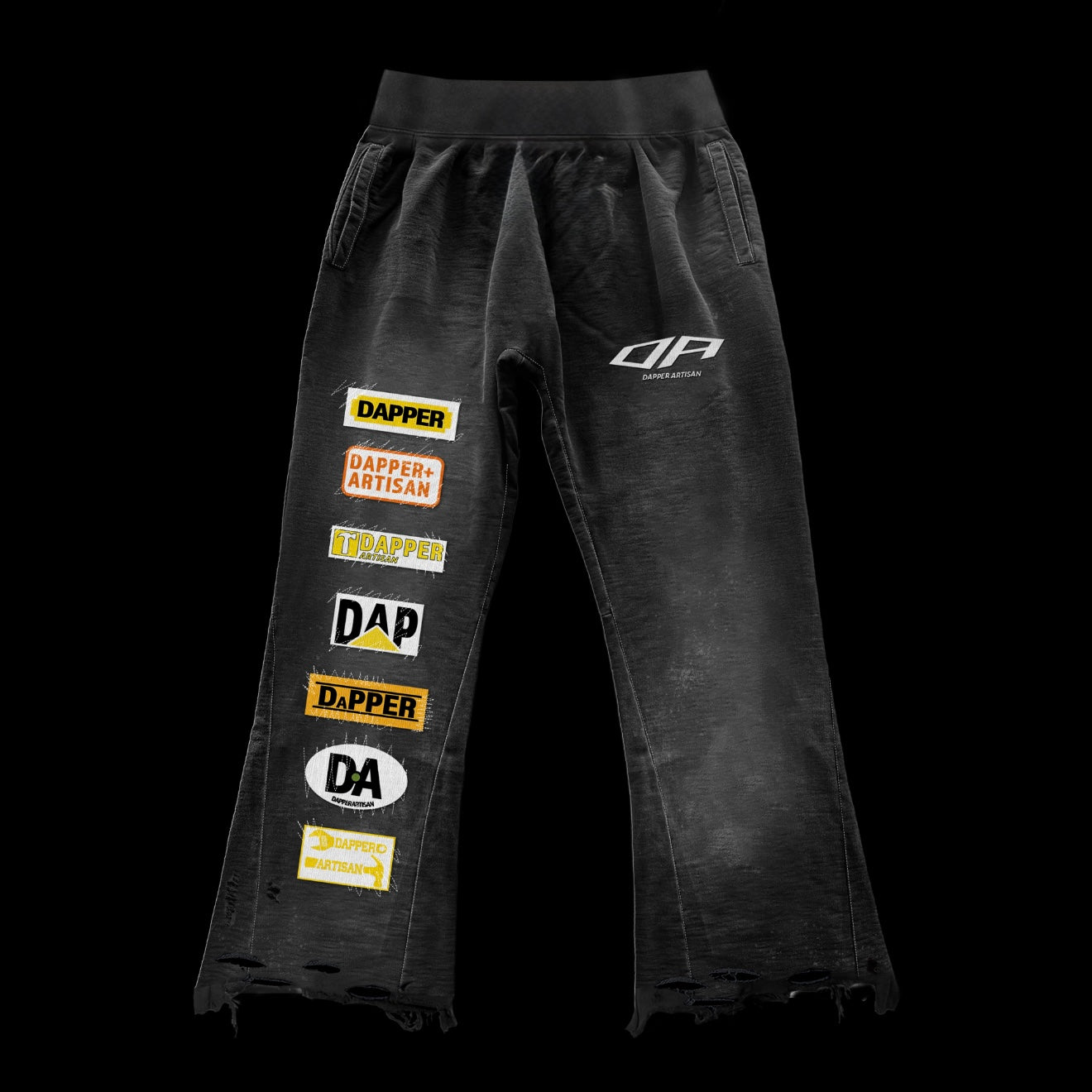 Black Acid Wash Distressed Sweatpants