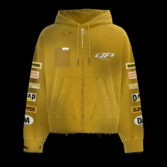 Yellow Acid Wash Distressed Hoodie
