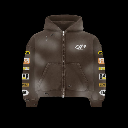 Brown Acid Wash Distressed Hoodie