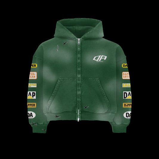 Green Acid Wash Distressed Hoodie