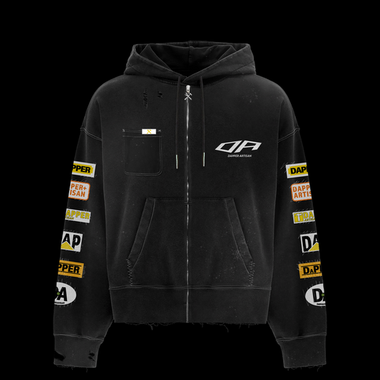 Black Acid Wash Distressed Hoodie